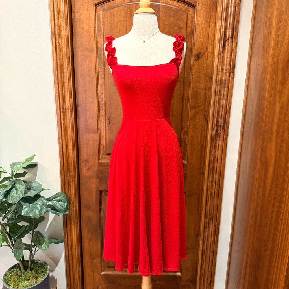 💋Reformation Scarlet Ruffle Strap Midi Dress